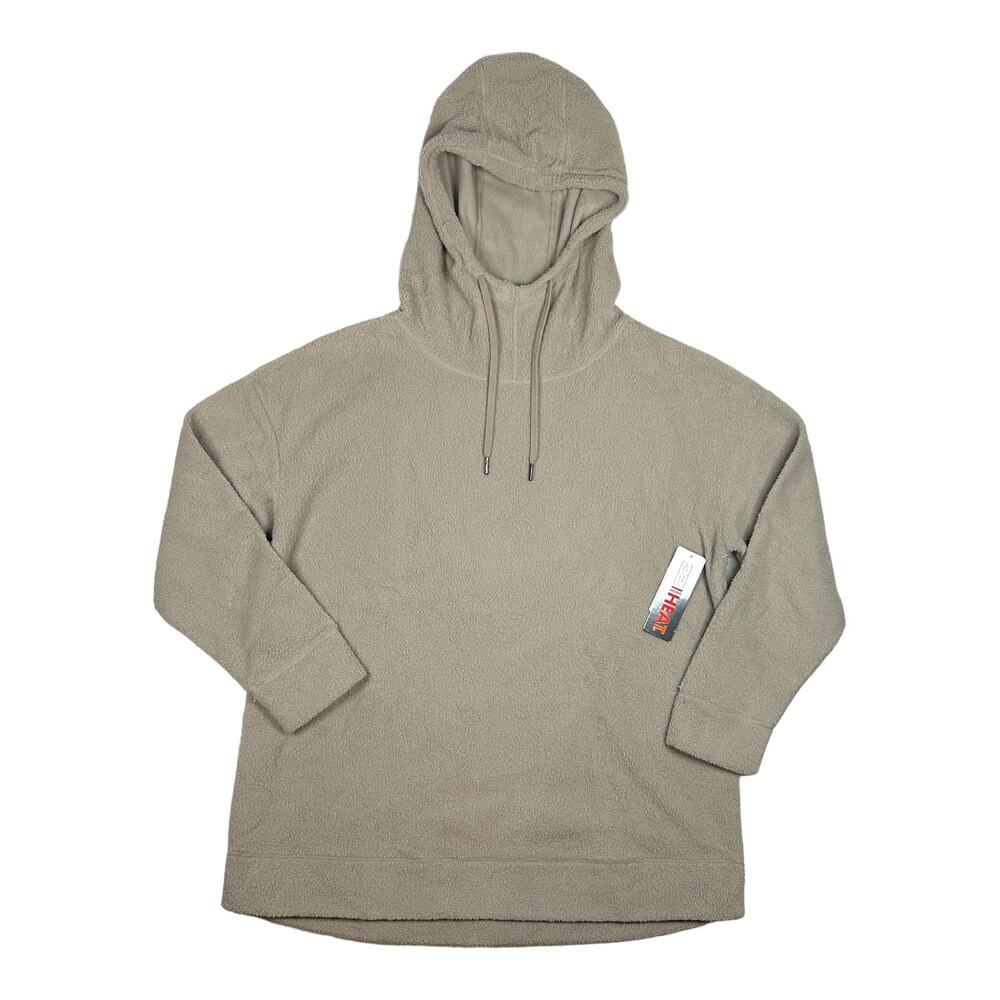 32 Degree Heat Womens XL Sherpa Hoodie Long Sleeve Pullover Tan Taupe BRAND NEW
